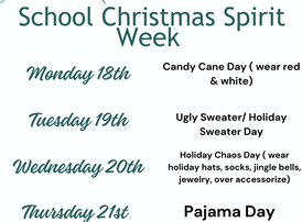  School Christmas Spirit Week Days 